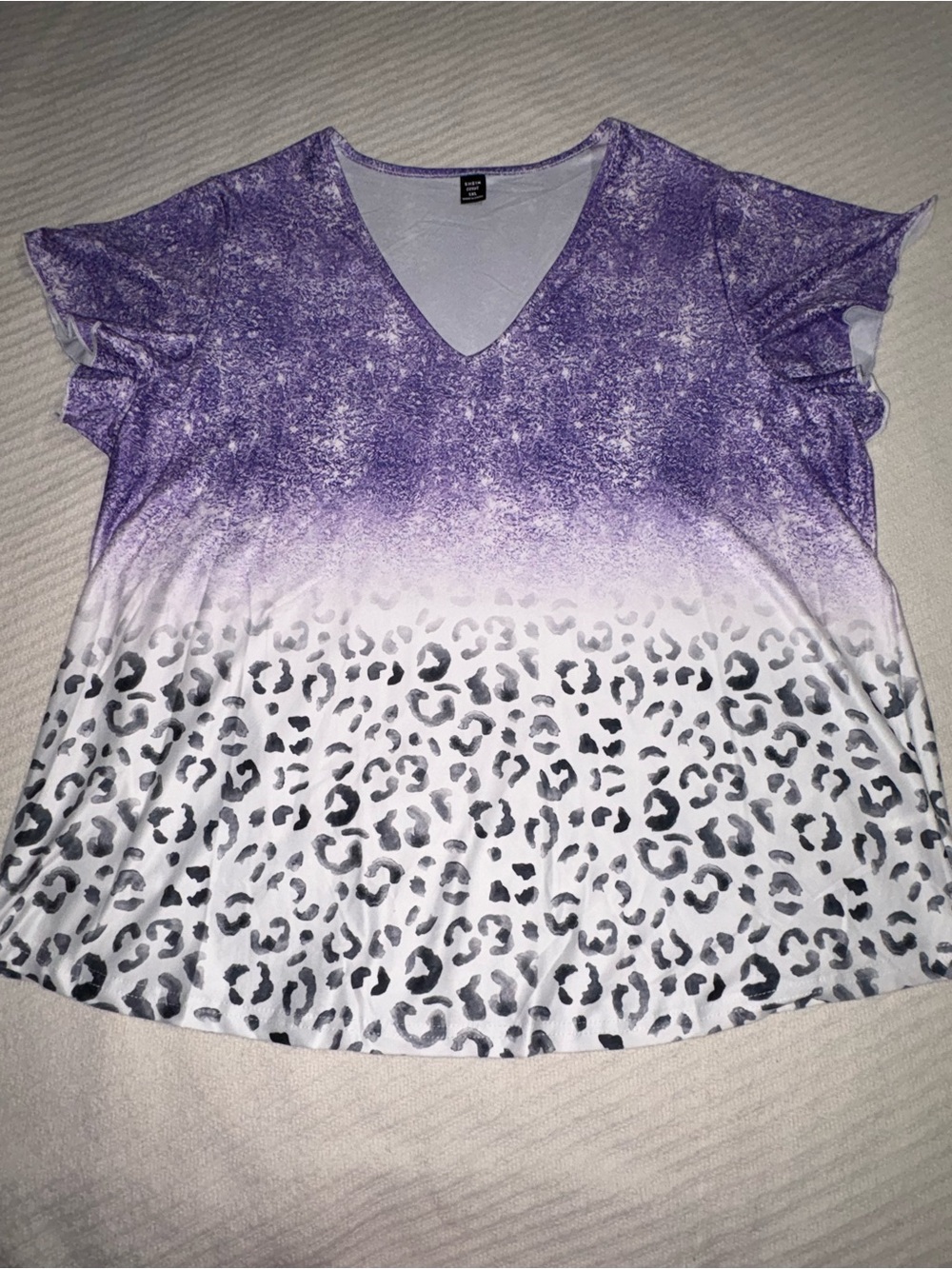 Striped Leopard Print Short Sleeve Top - Purple, Black, White Women’s 1XL